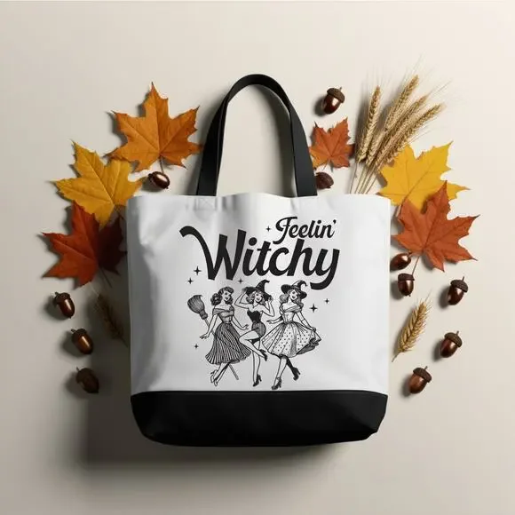 Feelin Witchy Sassy Retro Pinup Tote Bag - Picture 3 of 5